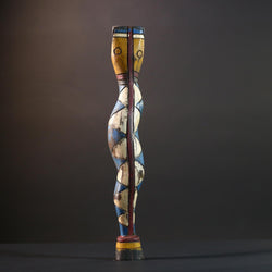 African Gurunsi sculpture, tribal fertility statue art, painted wood female figure, carved wall decor from Burkina Faso-G5406
