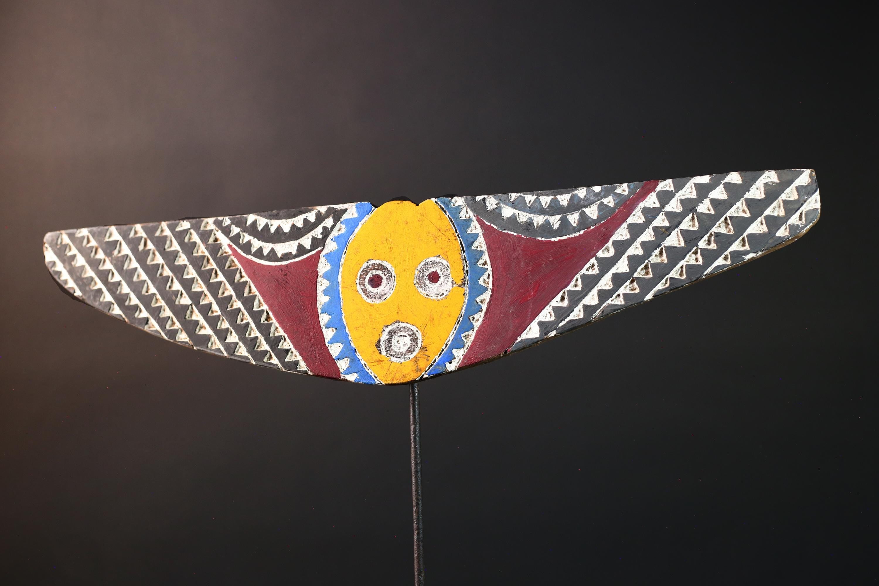African Bwa mask butterfly plank mask tribal wall art Burkina Faso spirit dance mask geometric wood mask painted decor vintage-G5413