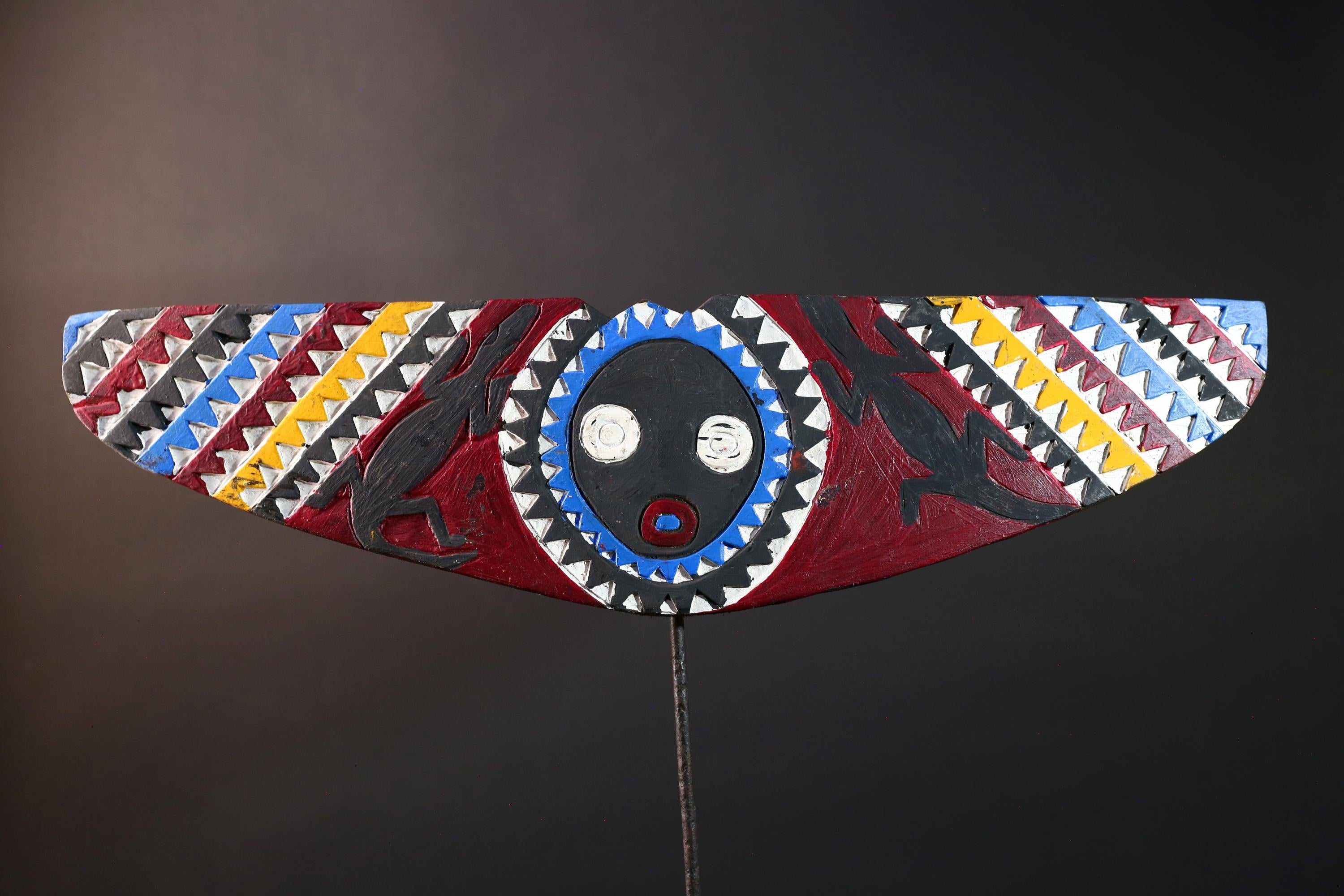 Lizard spirit mask bwa butterfly mask african tribal carving wall decor burkina faso plank mask colorful wood art vintage sculpture-G5419