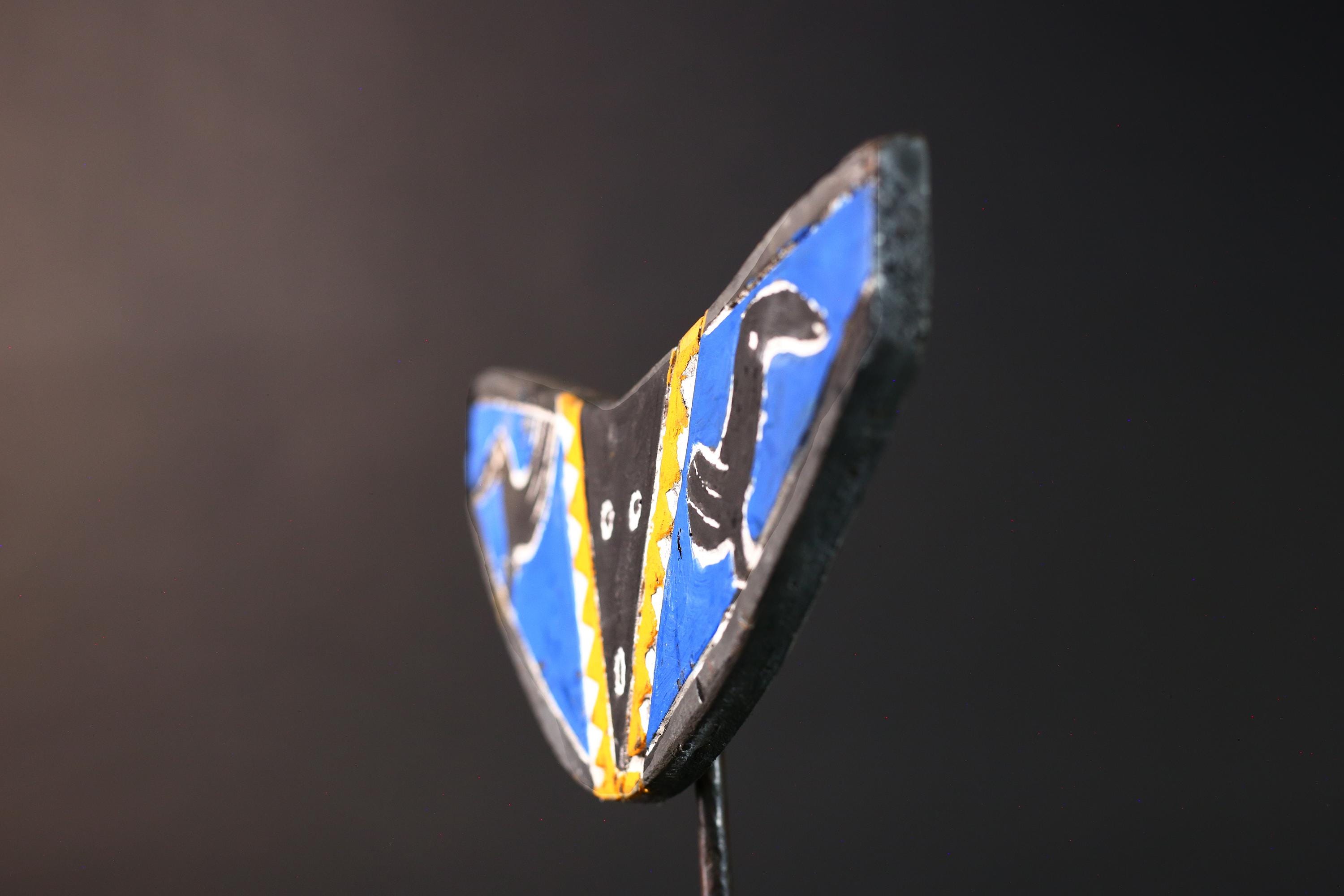 african bwa butterfly mask blue black yellow tribal spirit wall mask from burkina faso hand carved geometric mask decor-G5424
