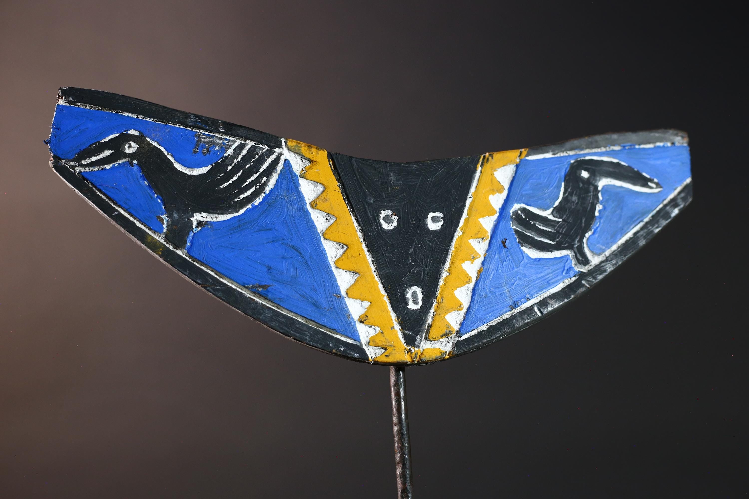 african bwa butterfly mask blue black yellow tribal spirit wall mask from burkina faso hand carved geometric mask decor-G5424