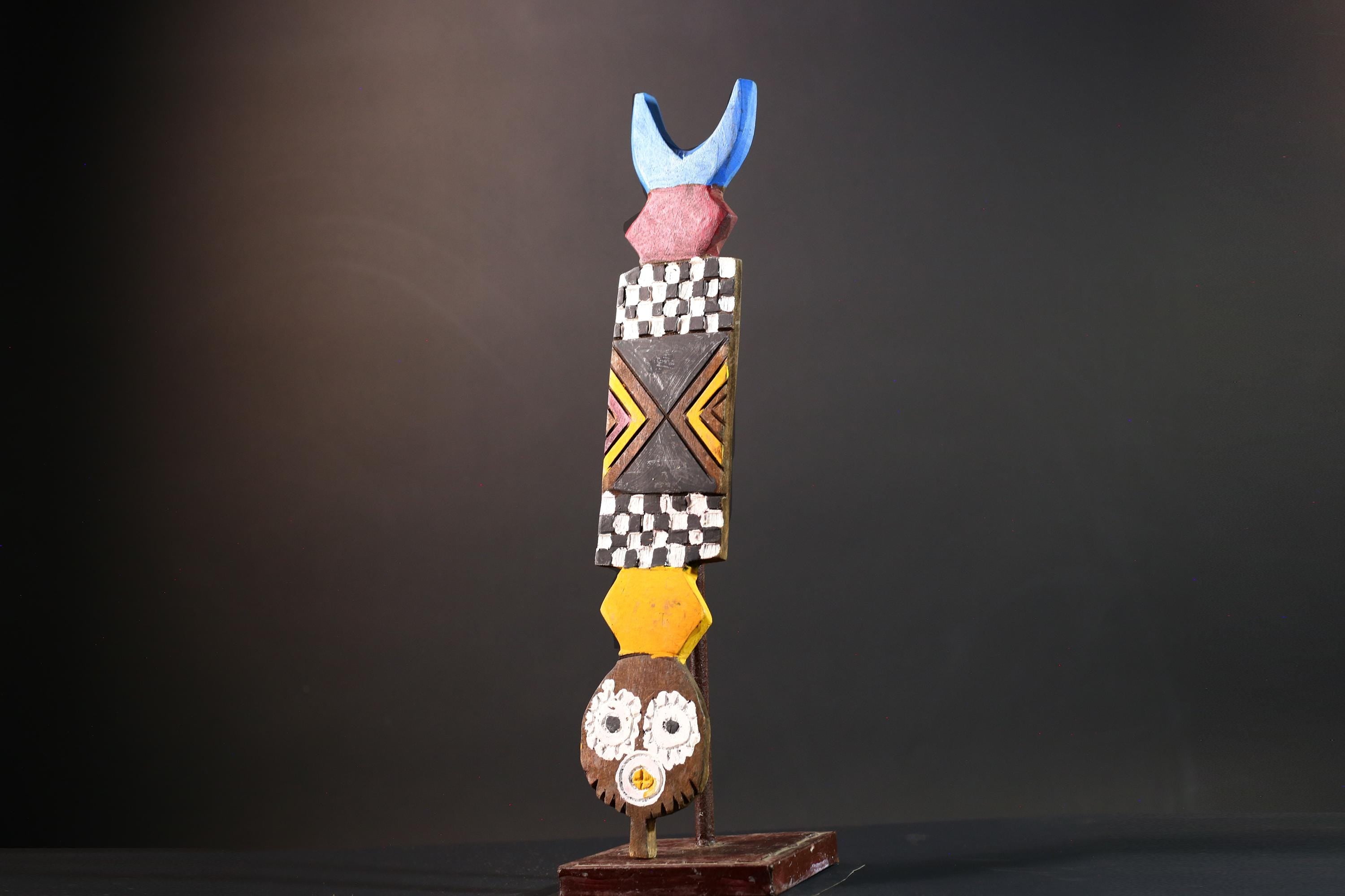 African wall mask tribal sun art Bwa spirit mask geometric wood decor African handmade wall sculpture Burkina Faso piece-G5426