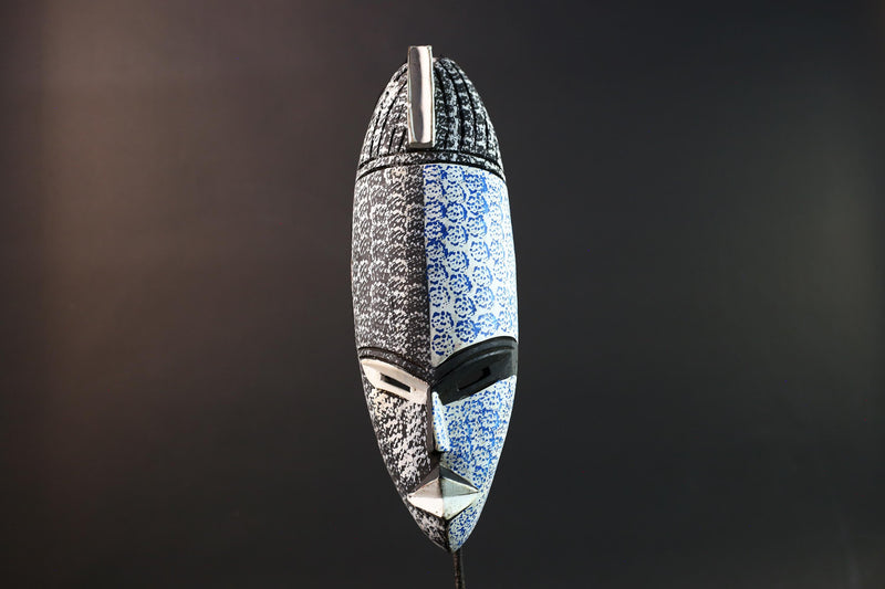African tribal wall mask Kwele face art blue black carved wood decor handmade African spirit mask wall sculpture Gabon art-G5427