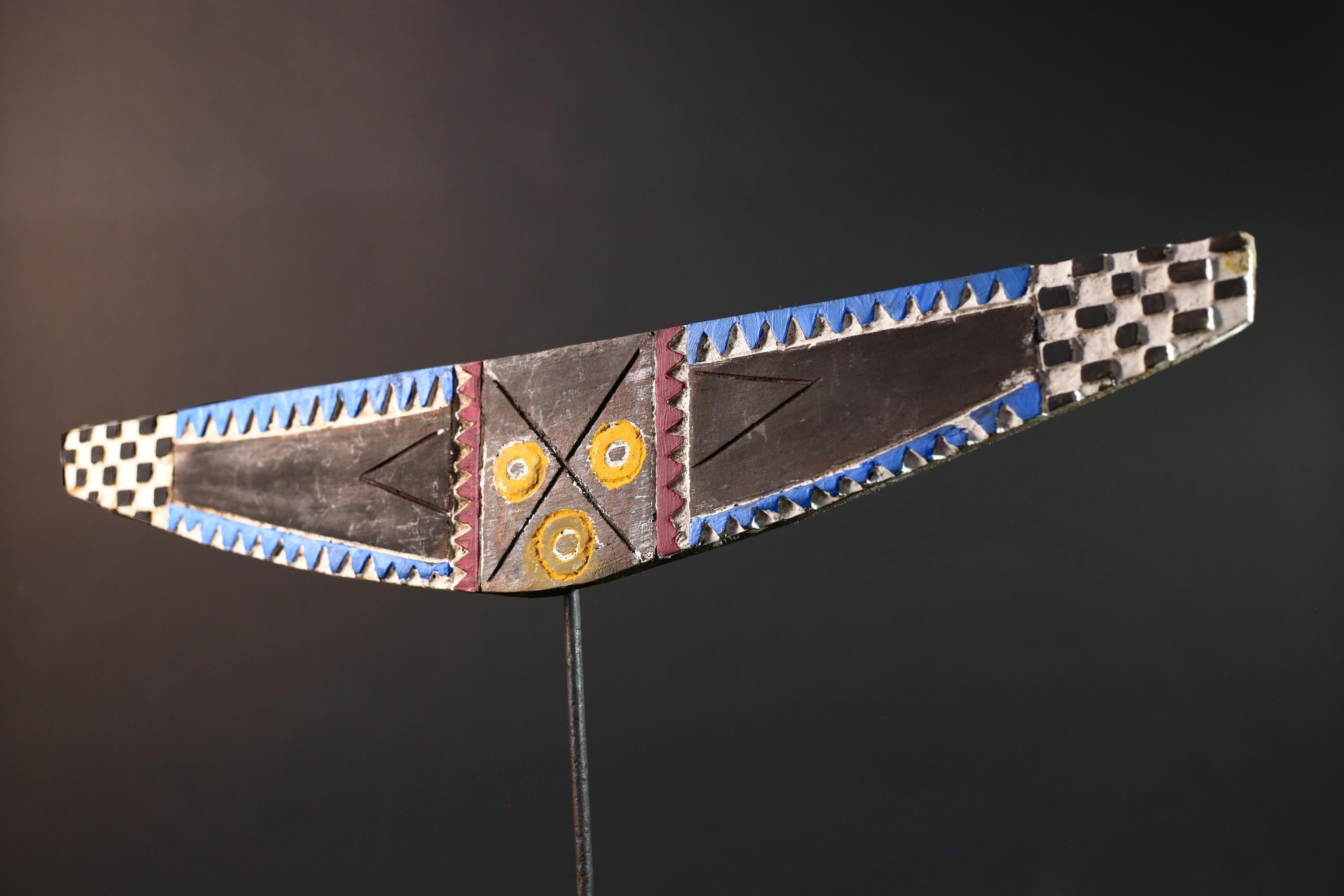 African tribal plank mask Bwa sun eye wall art geometric spirit mask wood carving Burkina Faso wall decor sculpture handmade-G5428