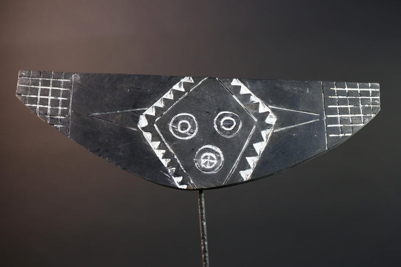 African tribal plank mask Bwa black white wall decor ceremonial wood carving folk art face sculpture Burkina Faso wall mask-G5429