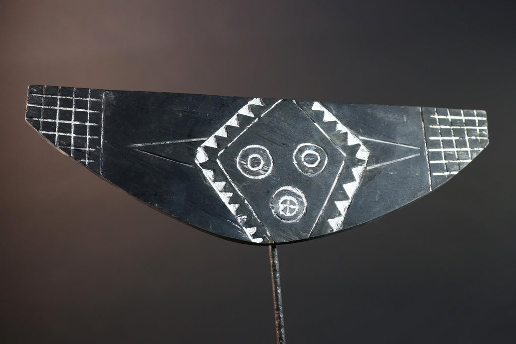 African tribal plank mask Bwa black white wall decor ceremonial wood carving folk art face sculpture Burkina Faso wall mask-G5429