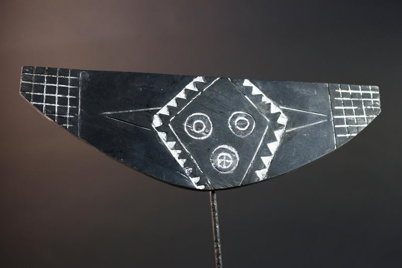 African tribal plank mask Bwa black white wall decor ceremonial wood carving folk art face sculpture Burkina Faso wall mask-G5429