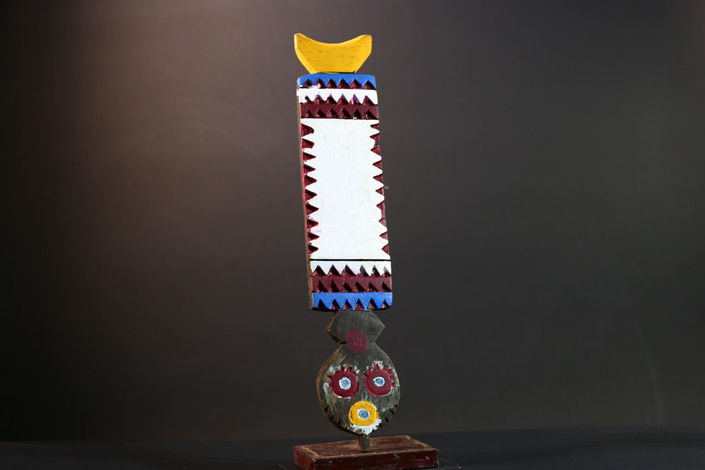 Tribal Bwa wall mask African spirit carving with owl face vertical wood sculpture from Burkina Faso handmade ceremonial decor-G5431