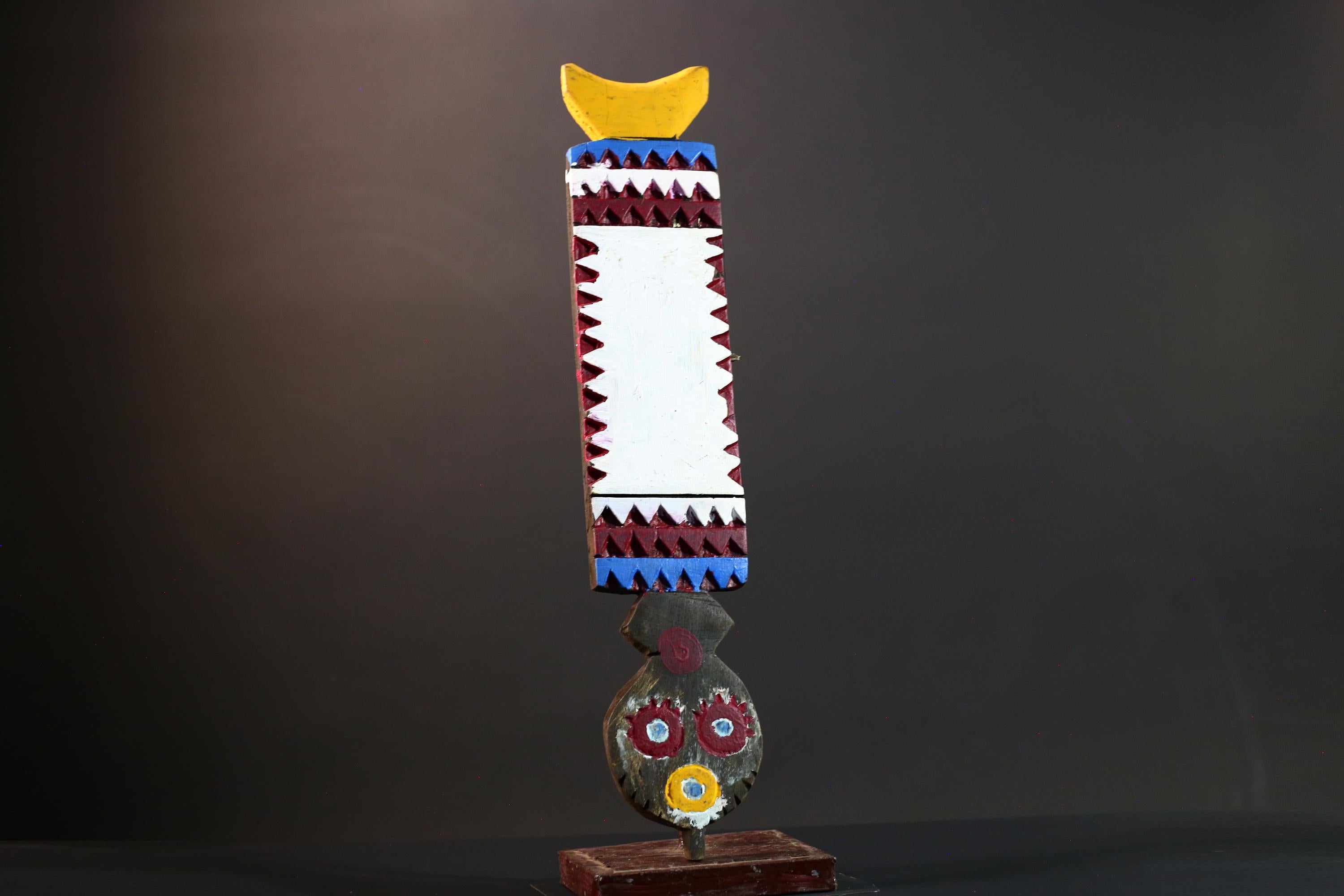 Tribal Bwa wall mask African spirit carving with owl face vertical wood sculpture from Burkina Faso handmade ceremonial decor-G5431