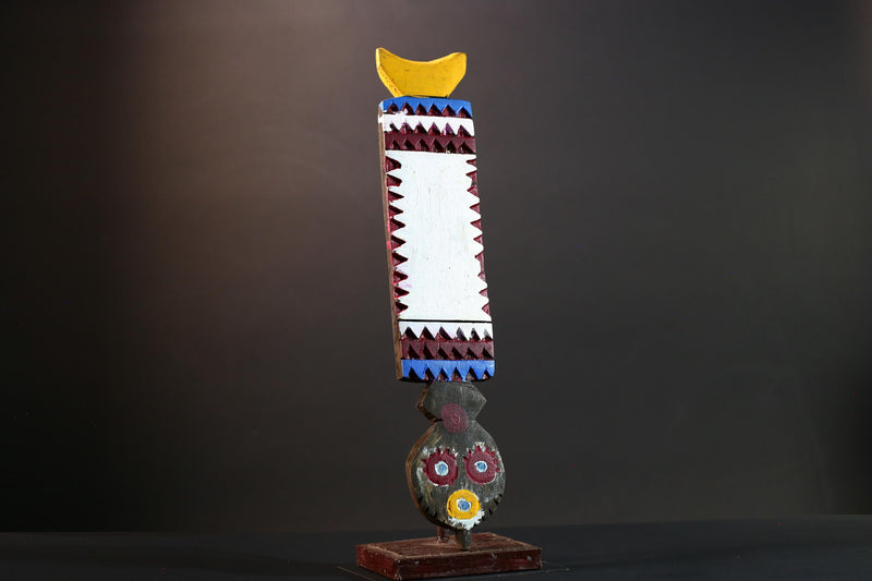 Tribal Bwa wall mask African spirit carving with owl face vertical wood sculpture from Burkina Faso handmade ceremonial decor-G5431