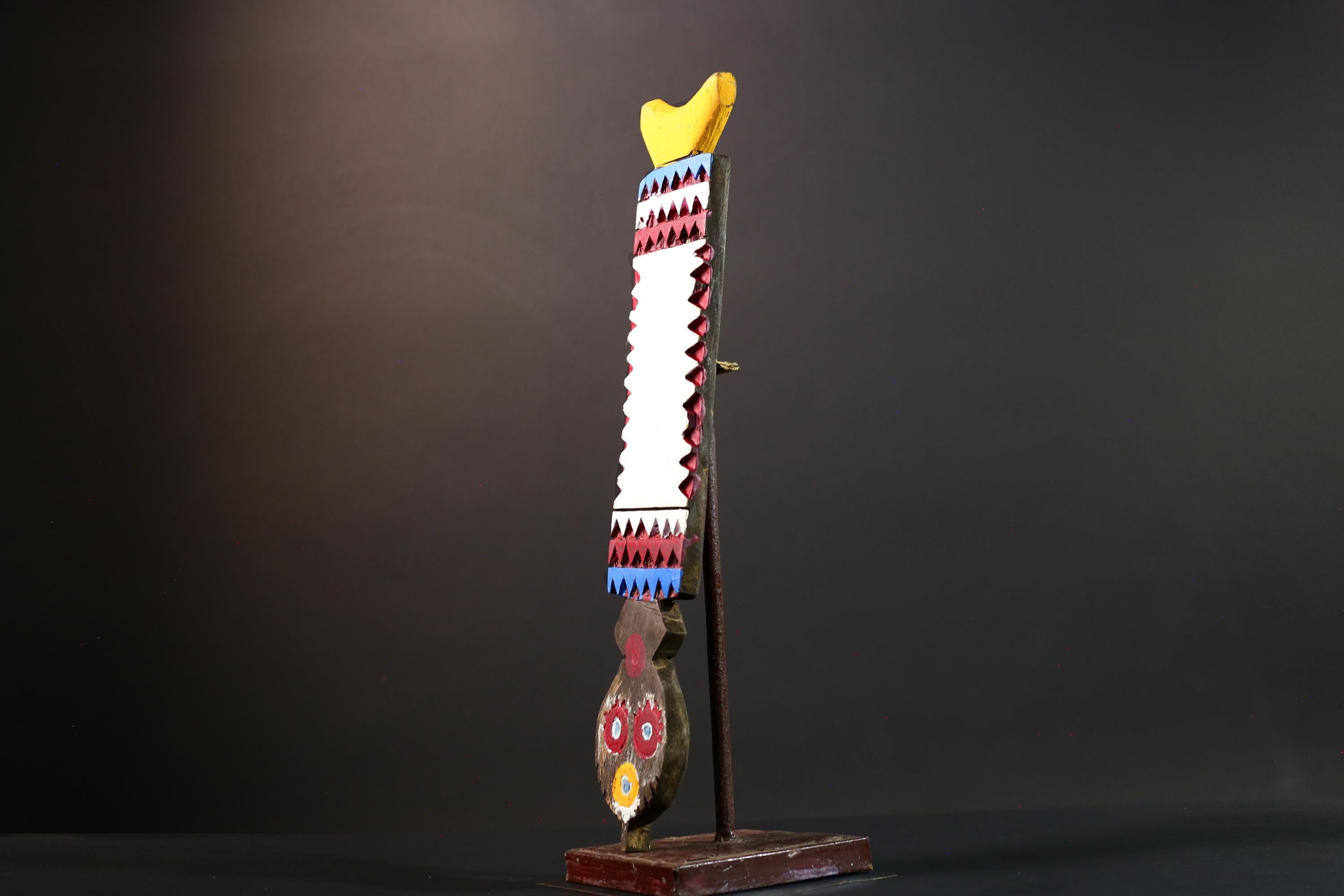 Tribal Bwa wall mask African spirit carving with owl face vertical wood sculpture from Burkina Faso handmade ceremonial decor-G5431