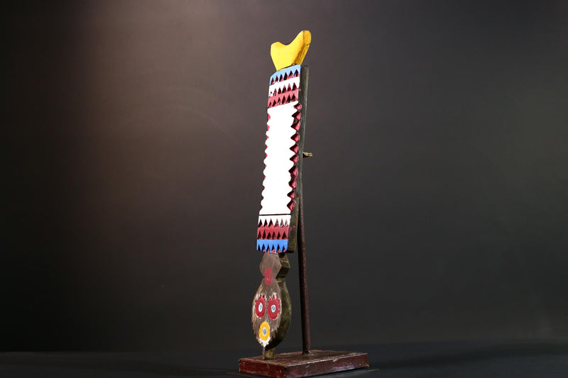 Tribal Bwa wall mask African spirit carving with owl face vertical wood sculpture from Burkina Faso handmade ceremonial decor-G5431