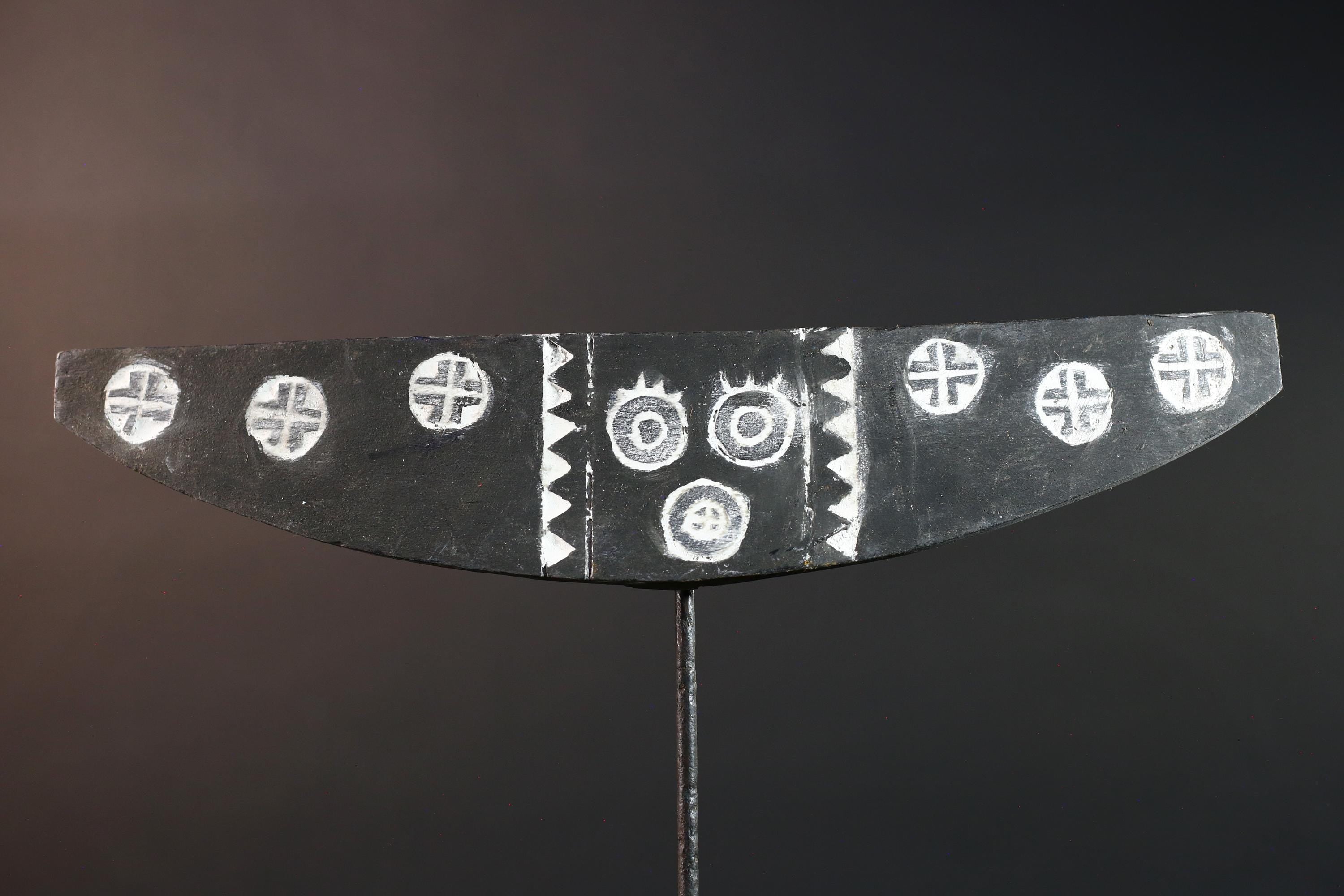 African wall mask Bwa plank spirit carving with white symbols tribal wood sculpture Burkina Faso ceremonial art decor handmade-G5432
