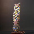 African Bwa mask tribal wall decor colorful checker panel owl face carving from Burkina Faso vertical handmade ritual sculpture-G5433