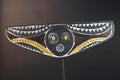 African Bwa mask tribal plank carving yellow white black wall art from Burkina Faso spirit sculpture with zigzag geometric pattern-G5437