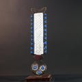 Bwa tribal spirit mask African carved wood wall decor with white grid panel and blue detail from Burkina Faso vertical owl face art- G5439