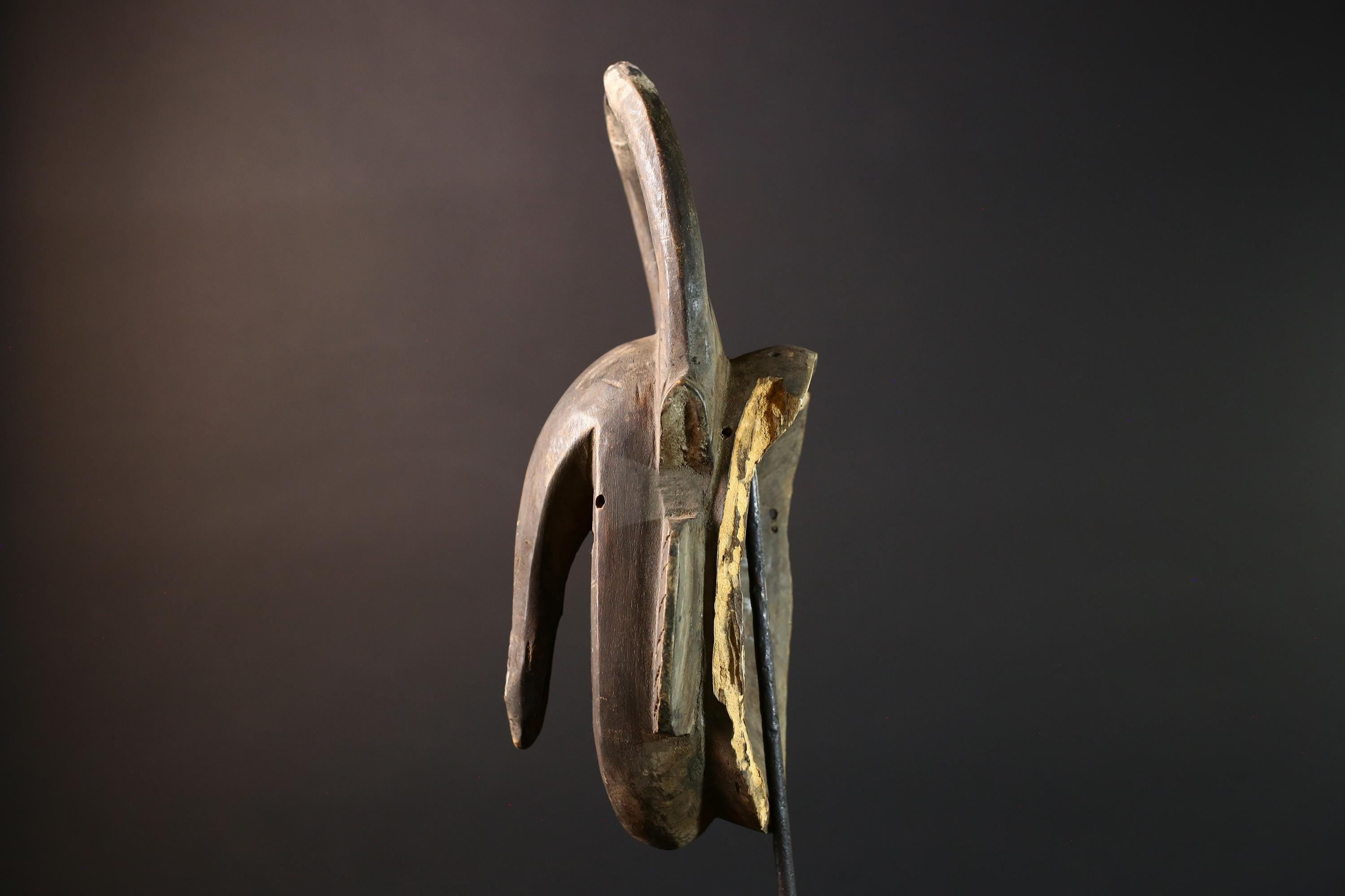 Baule African mask with antelope horns tribal face carving from Côte d’Ivoire wood wall art spiritual sculpture handmade decor- G5440
