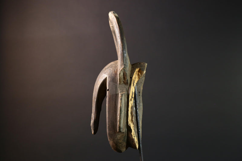 Baule African mask with antelope horns tribal face carving from Côte d’Ivoire wood wall art spiritual sculpture handmade decor- G5440