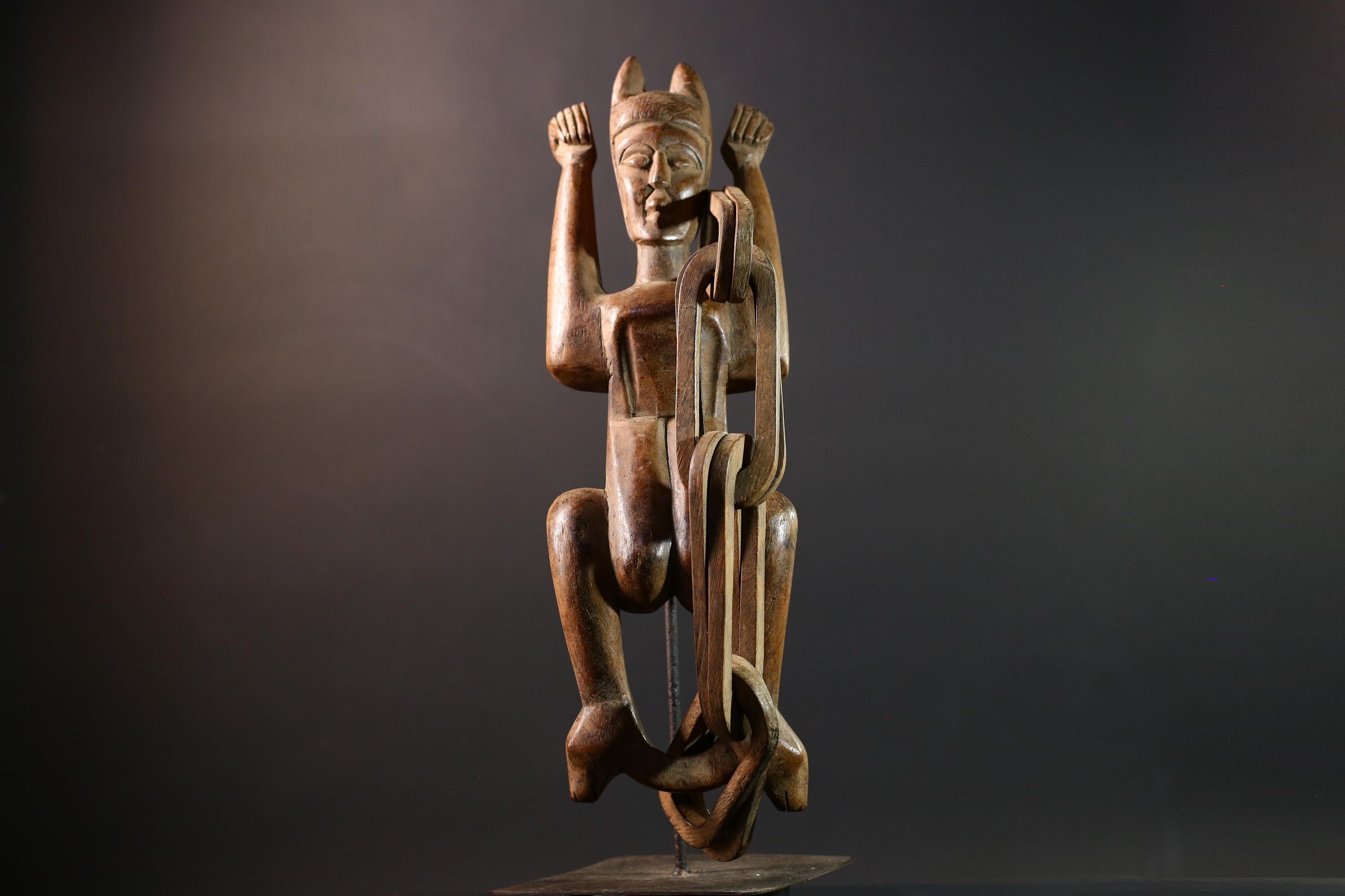 African wood sculpture Yaka figure chained carving tribal statue African carving art authentic African handmade collectible piece- G5442