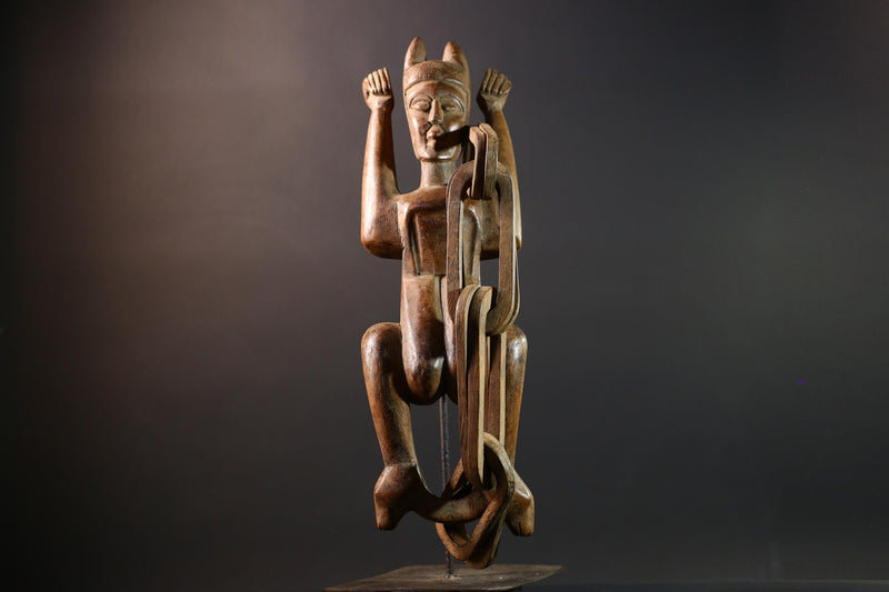African wood sculpture Yaka figure chained carving tribal statue African carving art authentic African handmade collectible piece- G5442