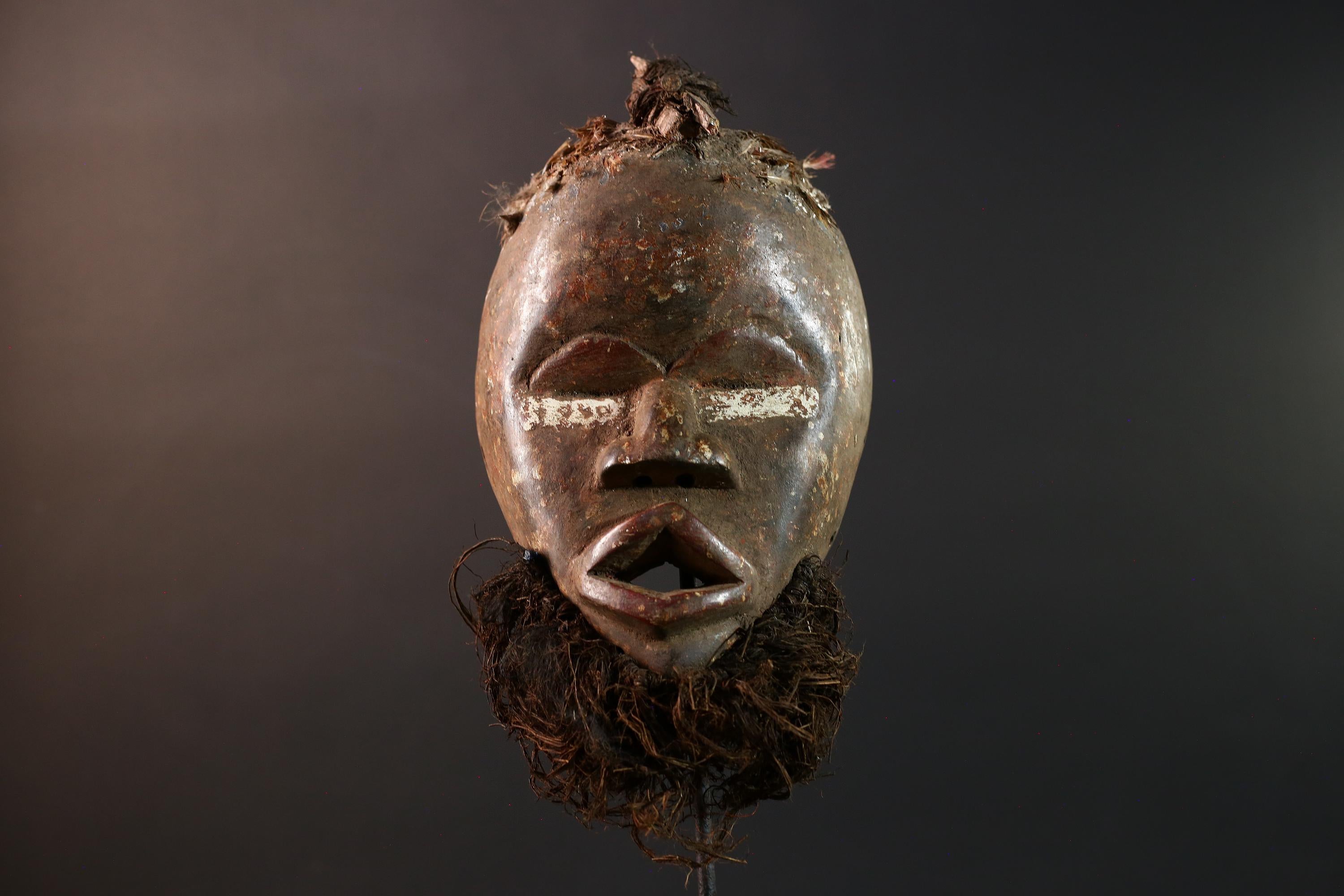 african tribal mask dan carved wood face beard wall hanging spiritual art african mask handmade west african tribal decor carving-G5443
