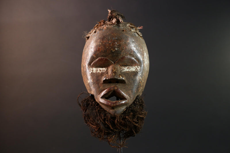african tribal mask dan carved wood face beard wall hanging spiritual art african mask handmade west african tribal decor carving-G5443