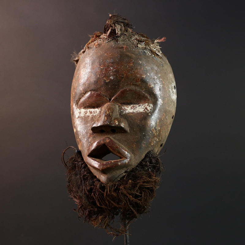 african tribal mask dan carved wood face beard wall hanging spiritual art african mask handmade west african tribal decor carving-G5443