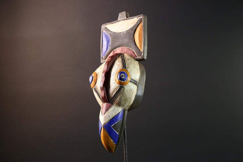 bwa bird mask african tribal wood carving geometric wall mask handmade spirit art african beak mask decor folk art african wall figure-G5445