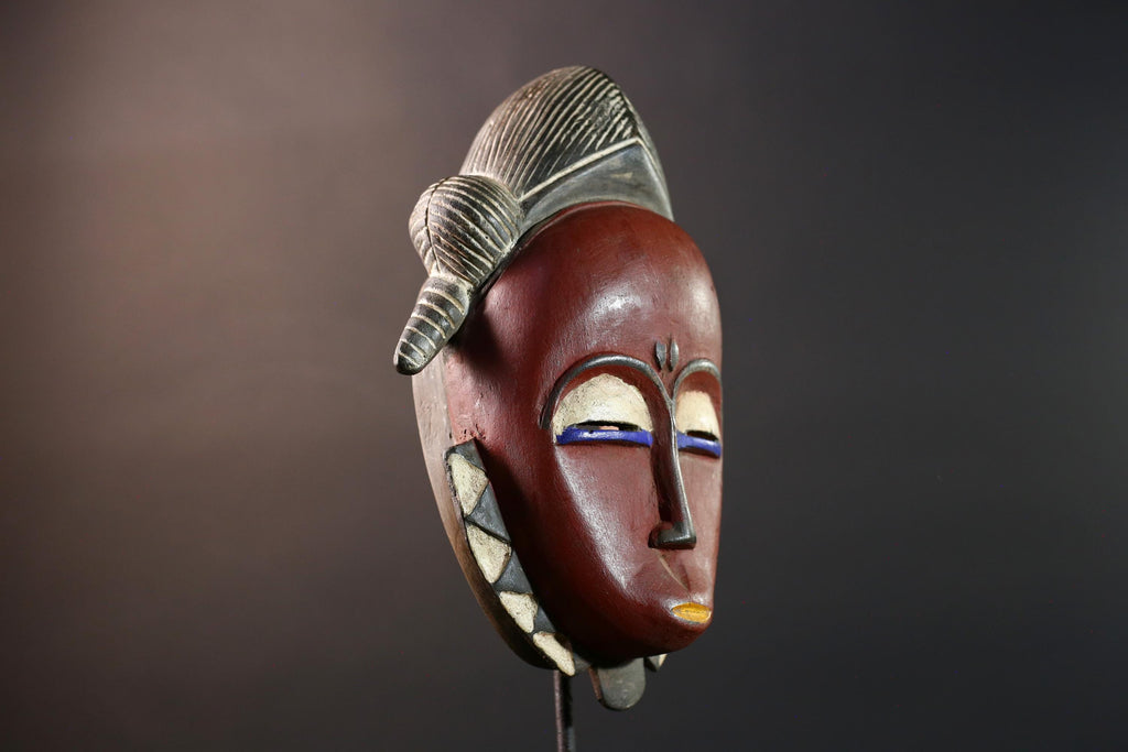 african wall mask baule kpelie face carving tribal art ivory coast decor handcarved fertility sculpture spiritual wood figure- G5446