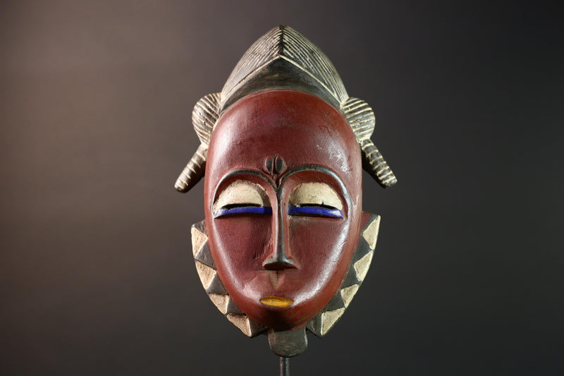 african wall mask baule kpelie face carving tribal art ivory coast decor handcarved fertility sculpture spiritual wood figure- G5446