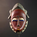 african wall mask baule kpelie face carving tribal art ivory coast decor handcarved fertility sculpture spiritual wood figure- G5446
