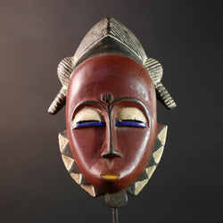 african wall mask baule kpelie face carving tribal art ivory coast decor handcarved fertility sculpture spiritual wood figure- G5446