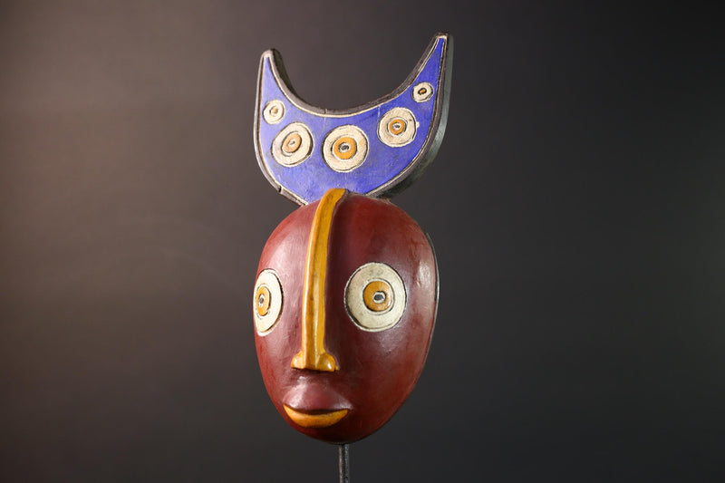 african wall mask bwa moon carving spirit face decor tribal wood art handpainted ritual object west african folk sculpture display-G5447