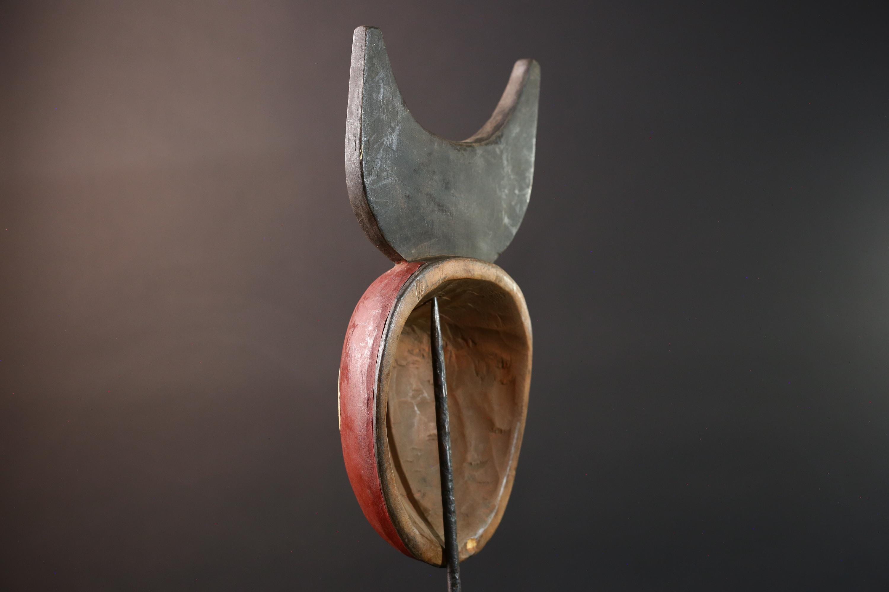 african wall mask bwa moon carving spirit face decor tribal wood art handpainted ritual object west african folk sculpture display-G5447
