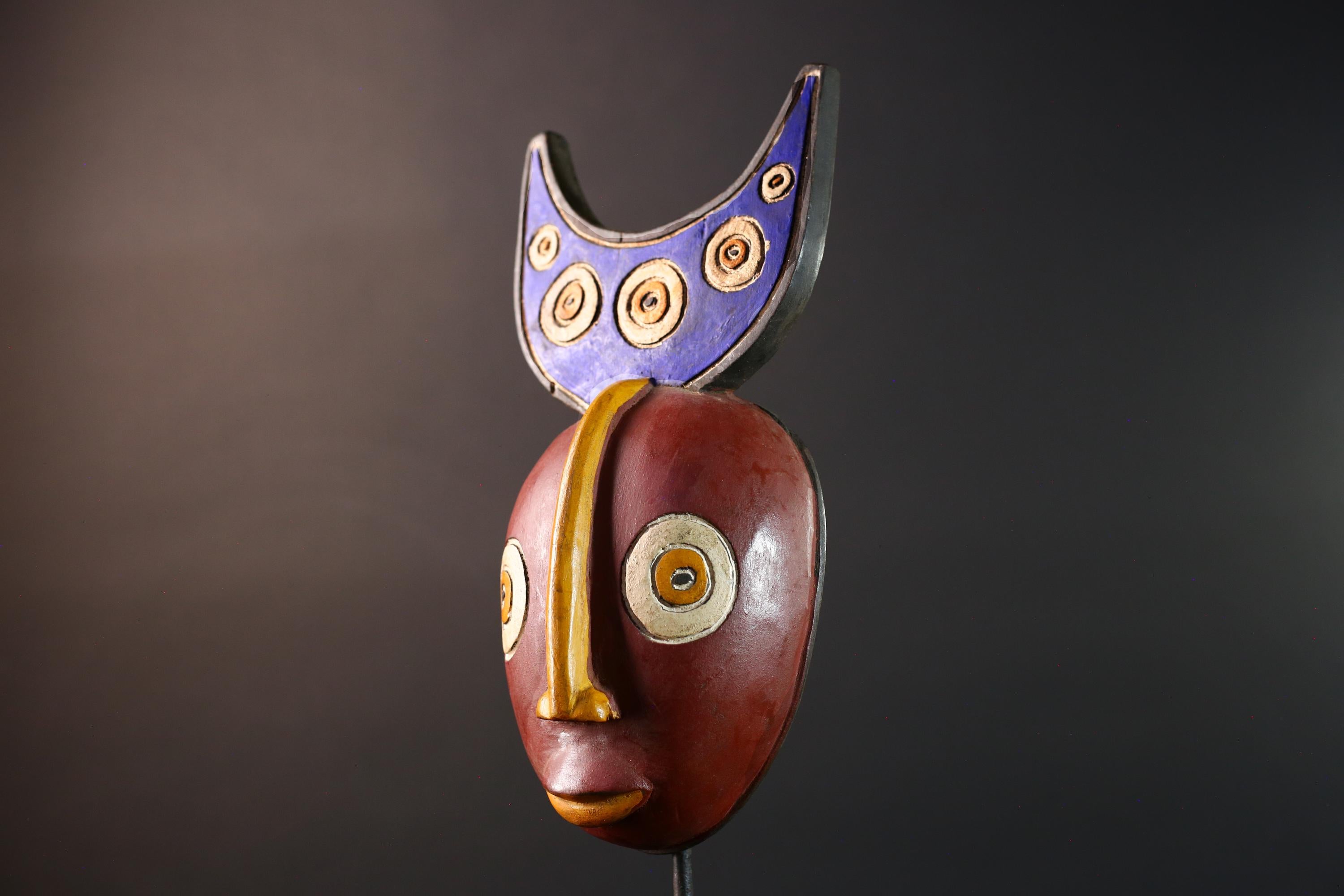 african wall mask bwa moon carving spirit face decor tribal wood art handpainted ritual object west african folk sculpture display-G5447