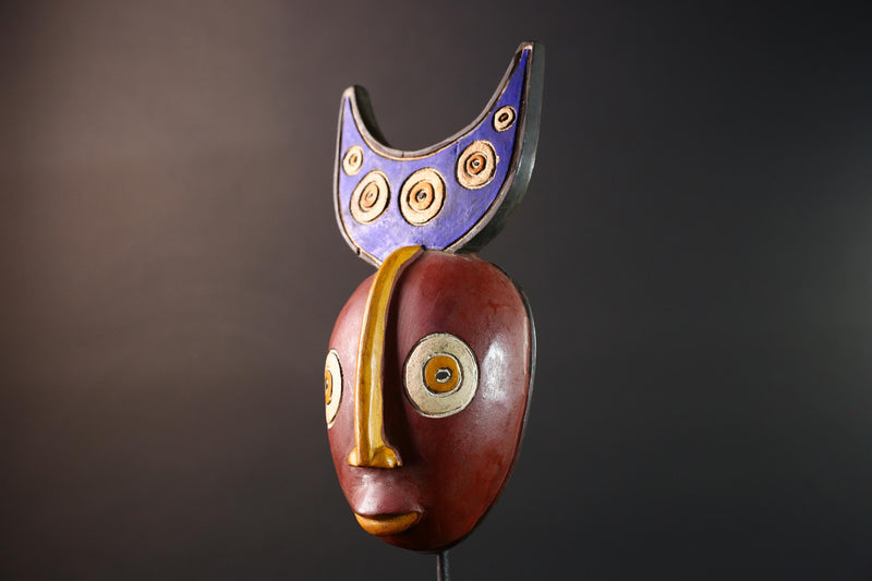 african wall mask bwa moon carving spirit face decor tribal wood art handpainted ritual object west african folk sculpture display-G5447