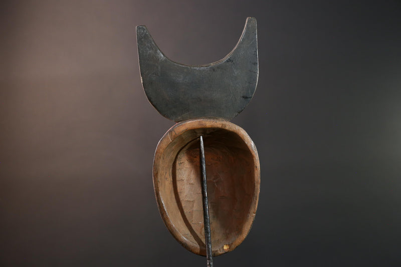 african wall mask bwa moon carving spirit face decor tribal wood art handpainted ritual object west african folk sculpture display-G5447