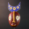 african wall mask bwa moon carving spirit face decor tribal wood art handpainted ritual object west african folk sculpture display-G5447
