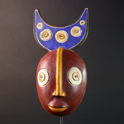 african wall mask bwa moon carving spirit face decor tribal wood art handpainted ritual object west african folk sculpture display-G5447