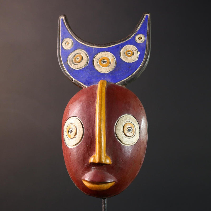 african wall mask bwa moon carving spirit face decor tribal wood art handpainted ritual object west african folk sculpture display-G5447