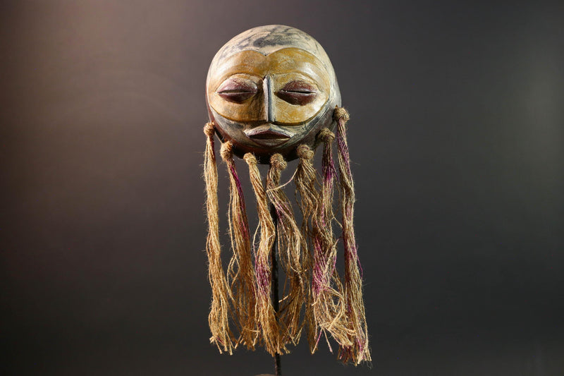 african mask pende raffia healing face carving handmade tribal sculpture spiritual wall decor west african fiber costume mask art-G5448