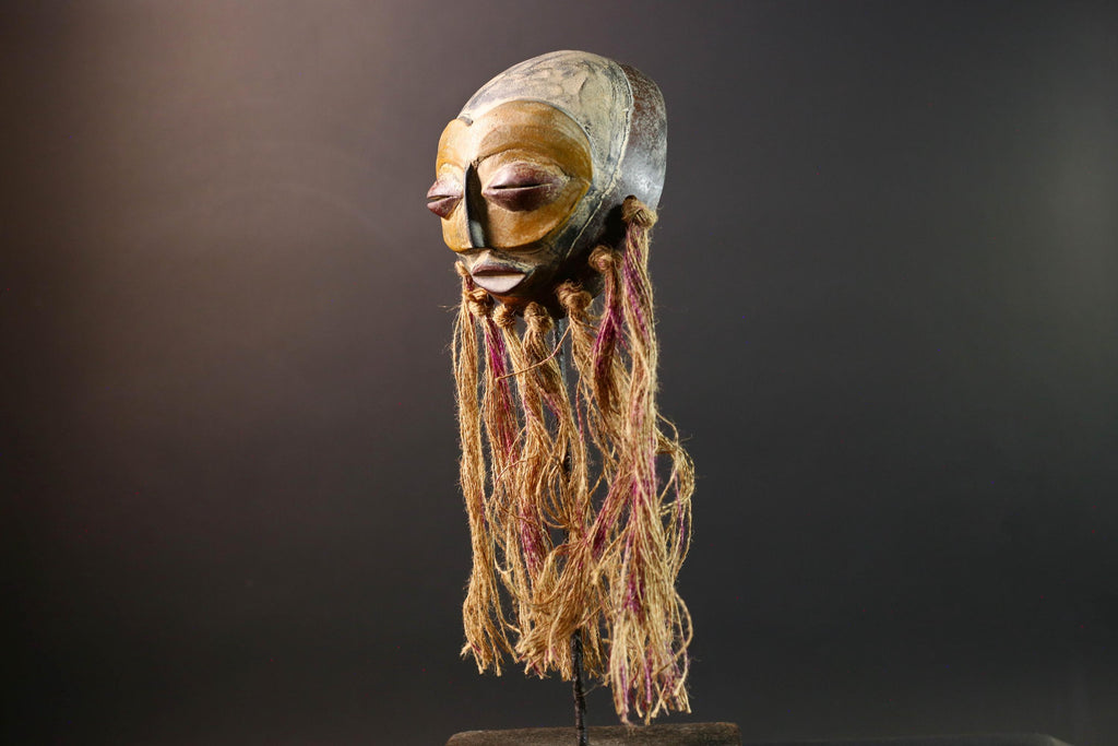 african mask pende raffia healing face carving handmade tribal sculpture spiritual wall decor west african fiber costume mask art-G5448