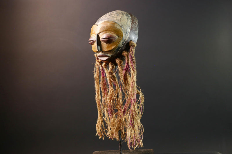 african mask pende raffia healing face carving handmade tribal sculpture spiritual wall decor west african fiber costume mask art-G5448