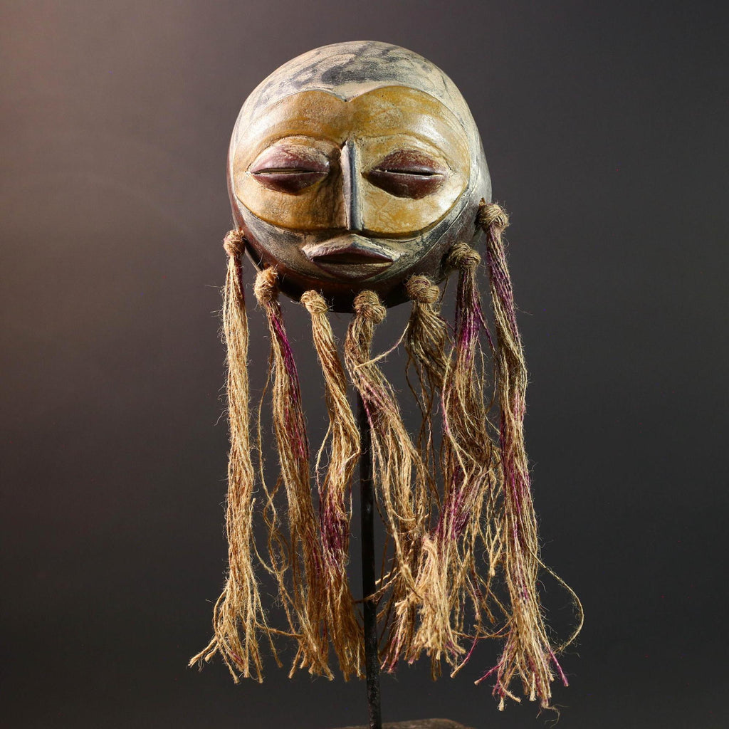 african mask pende raffia healing face carving handmade tribal sculpture spiritual wall decor west african fiber costume mask art-G5448