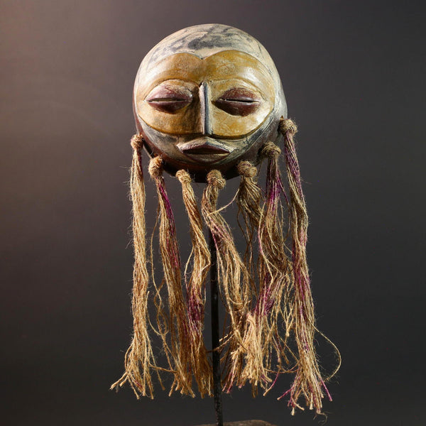 african mask pende raffia healing face carving handmade tribal sculpture spiritual wall decor west african fiber costume mask art-G5448