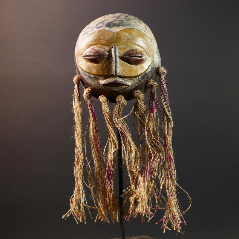 african mask pende raffia healing face carving handmade tribal sculpture spiritual wall decor west african fiber costume mask art-G5448