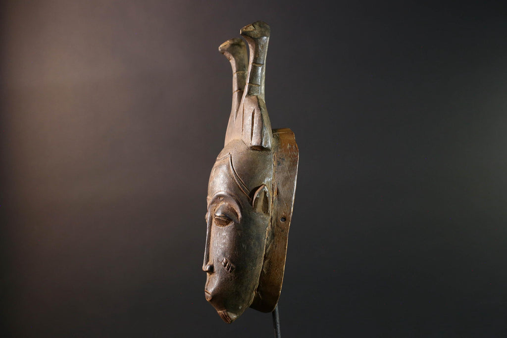 baule kpelie mask african wood carving tribal female spirit face sculpture ivory coast art traditional wall decor handcarved figure- G5452