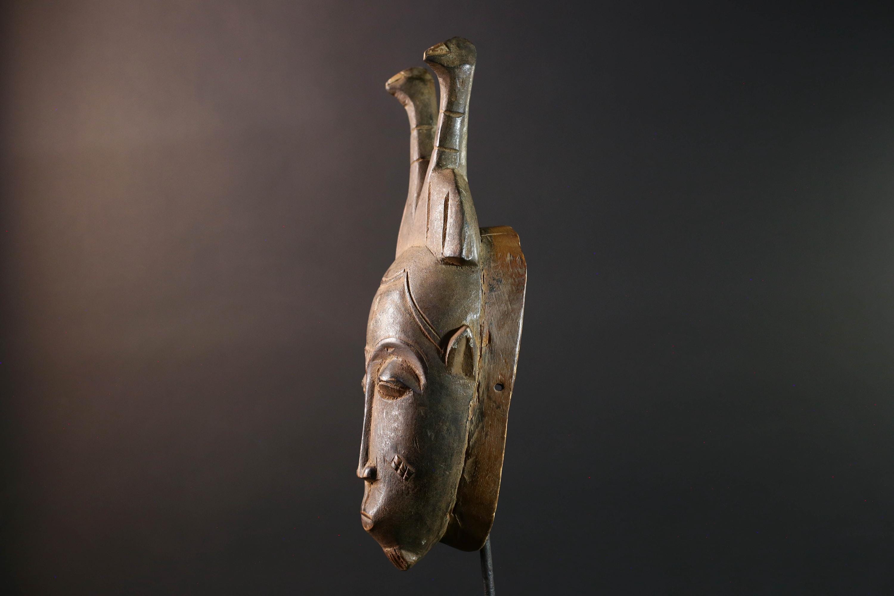 baule kpelie mask african wood carving tribal female spirit face sculpture ivory coast art traditional wall decor handcarved figure- G5452