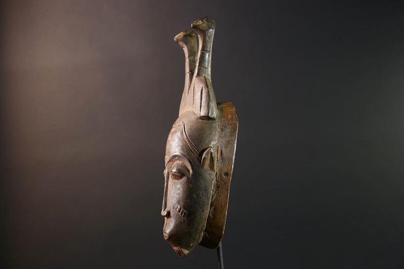 baule kpelie mask african wood carving tribal female spirit face sculpture ivory coast art traditional wall decor handcarved figure- G5452
