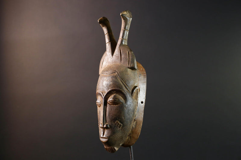 baule kpelie mask african wood carving tribal female spirit face sculpture ivory coast art traditional wall decor handcarved figure- G5452